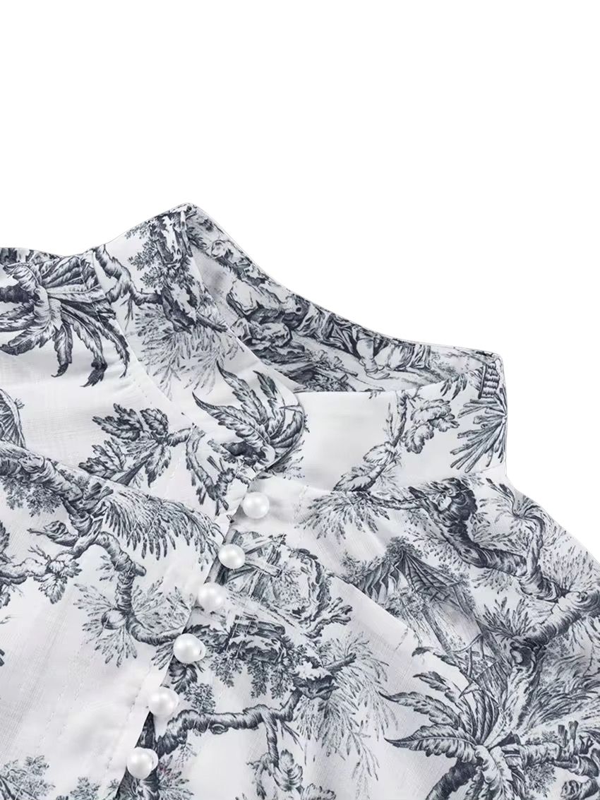 DEYNA - Short long-sleeved dress with luxurious pattern